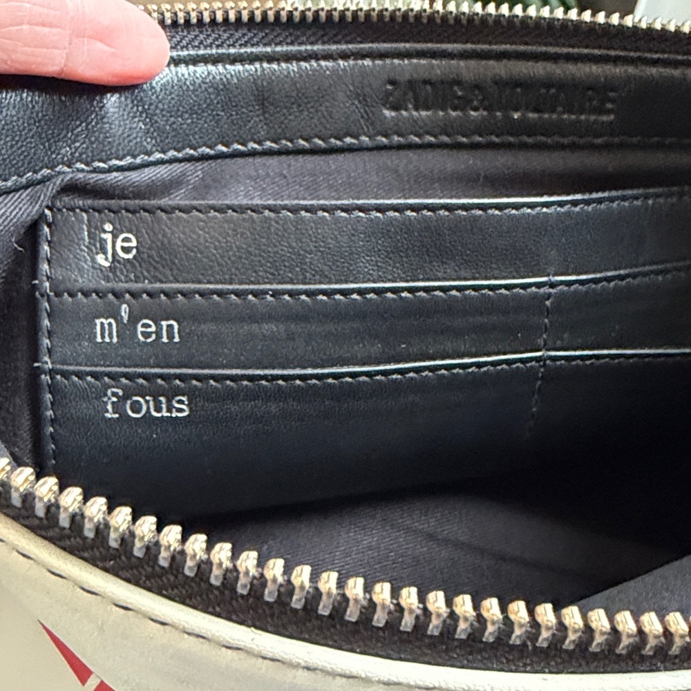 Zadig and Voltaire white leather clutch bag black white woman motorcycle logo - Picture 9 of 11